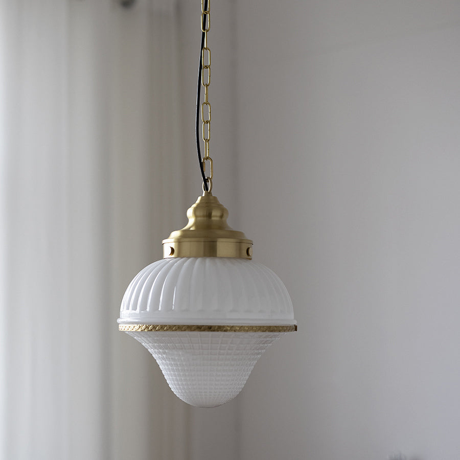 Modern Mid-Century Brass &amp; Glass Ice Cream-Shaped 1-Light Pendant Light For Bedroom &amp; Living Room