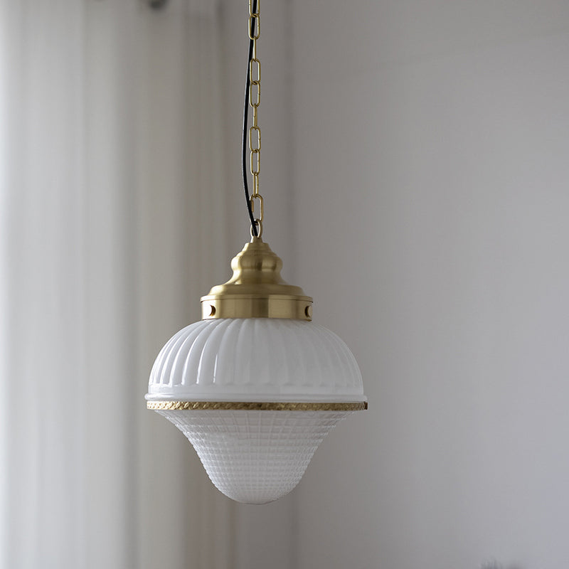 Modern Mid-Century Brass & Glass Ice Cream-Shaped 1-Light Pendant Light For Bedroom & Living Room