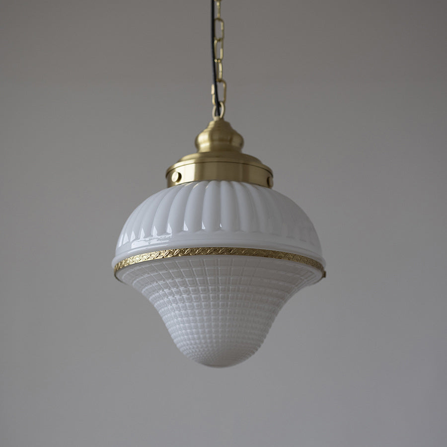 Modern Mid-Century Brass &amp; Glass Ice Cream-Shaped 1-Light Pendant Light For Bedroom &amp; Living Room