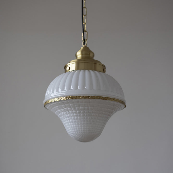 Modern Mid-Century Brass &amp; Glass Ice Cream-Shaped 1-Light Pendant Light For Bedroom &amp; Living Room
