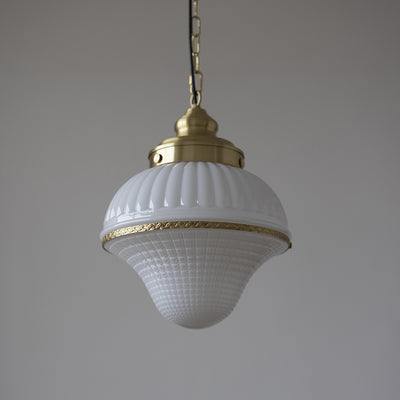 Modern Mid-Century Brass & Glass Ice Cream-Shaped 1-Light Pendant Light For Bedroom & Living Room