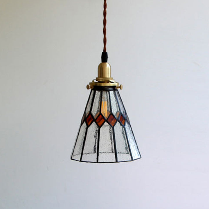 Traditional Vintage Iron &amp; Glass Ribbed Cone 1-Light Pendant Light For Bedroom &amp; Living Room