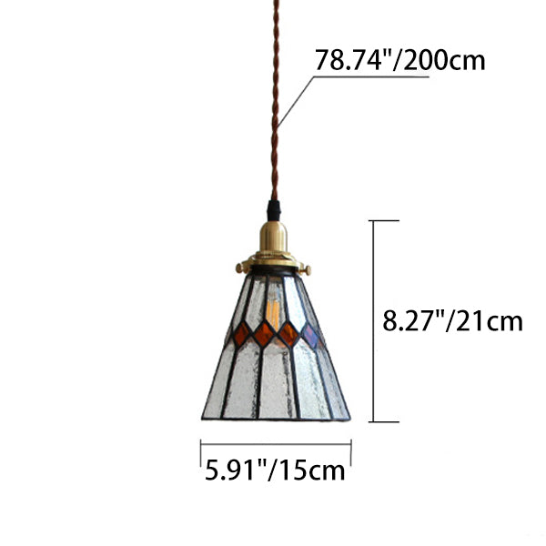 Traditional Vintage Iron &amp; Glass Ribbed Cone 1-Light Pendant Light For Bedroom &amp; Living Room