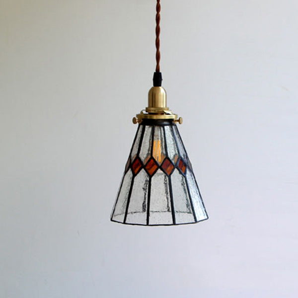 Traditional Vintage Iron &amp; Glass Ribbed Cone 1-Light Pendant Light For Bedroom &amp; Living Room