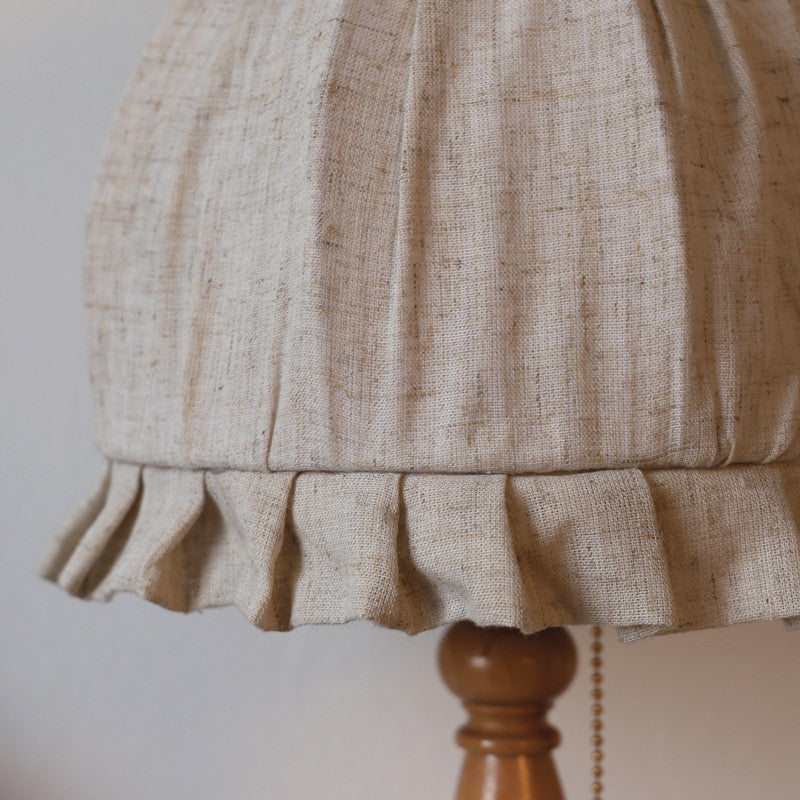 Traditional French Wood & Fabric Lace-Trim Dome Shade 1-Light Table Lamp For Bedroom & Living Room