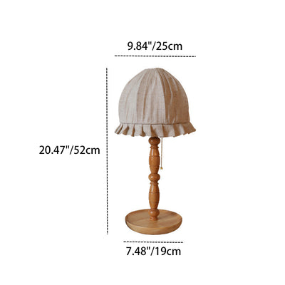 Traditional French Wood & Fabric Lace-Trim Dome Shade 1-Light Table Lamp For Bedroom & Living Room