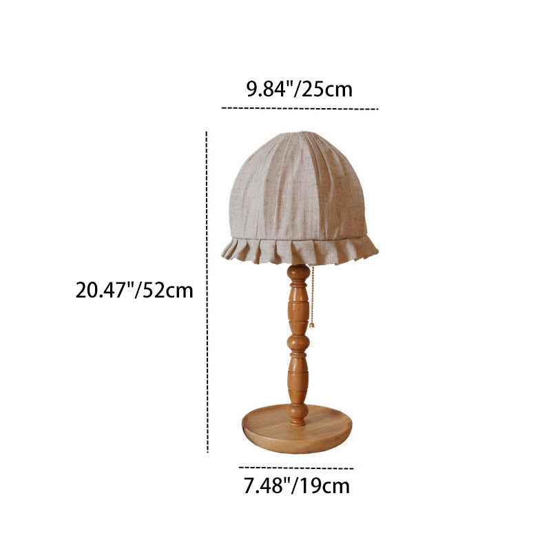 Traditional French Wood & Fabric Lace-Trim Dome Shade 1-Light Table Lamp For Bedroom & Living Room