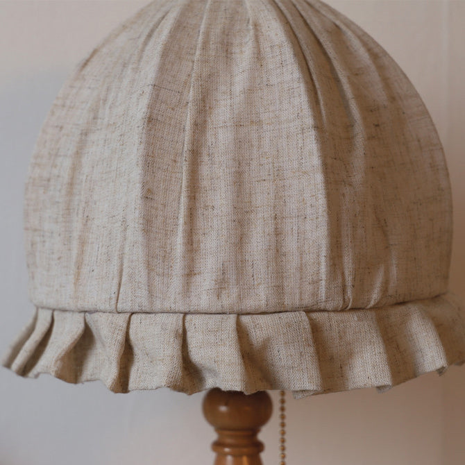 Traditional French Wood & Fabric Lace-Trim Dome Shade 1-Light Table Lamp For Bedroom & Living Room