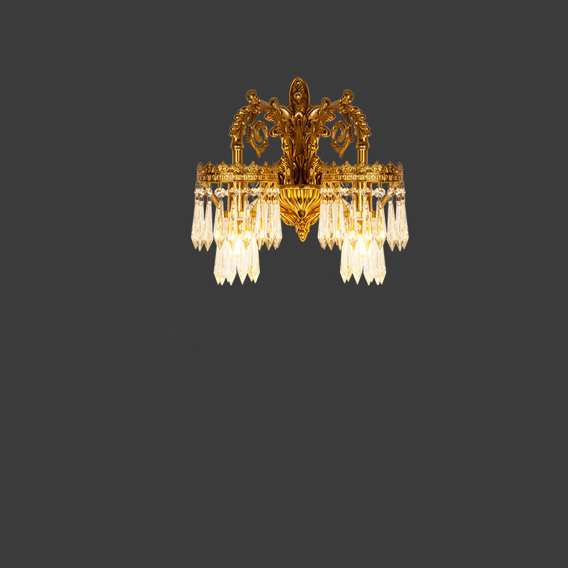 Traditional French Solid Brass & Crystal Carved Arm & Base 1/2-Light Wall Sconce Lamp For Bedroom & Living Room