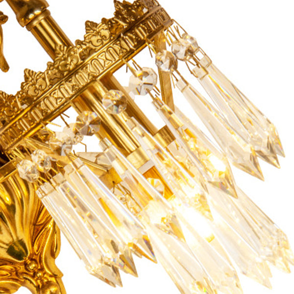Traditional French Solid Brass & Crystal Carved Arm & Base 1/2-Light Wall Sconce Lamp For Bedroom & Living Room