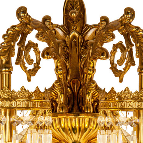 Traditional French Solid Brass & Crystal Carved Arm & Base 1/2-Light Wall Sconce Lamp For Bedroom & Living Room