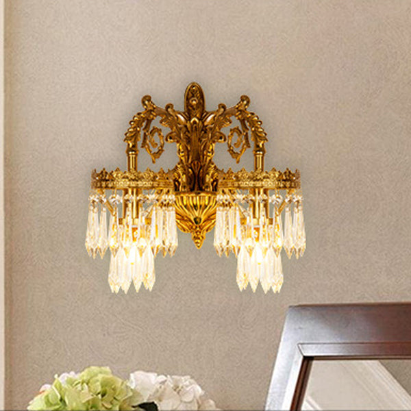 Applique murale traditionnelle française en laiton massif et cristal sculpté avec bras et base 1/2 lumière pour chambre et salon 