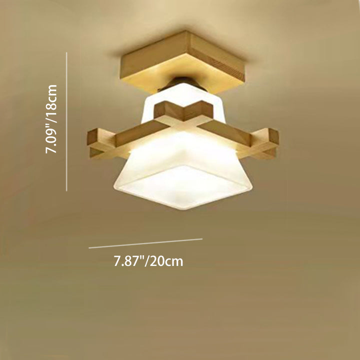 Contemporáneo Madera Nórdica & Vidrio Cuadrado Trapezoide 1/2/3 Luz Semi-empotrada Montaje de Techo Para Sala de Estar & Pasillo 