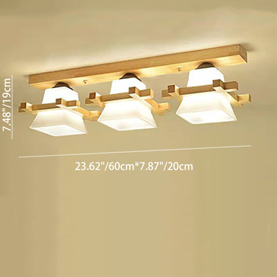 Contemporary Nordic Wood & Glass Square Trapezoid 1/2/3 Light Semi-Flush Mount Ceiling Light For Living Room & Hallway