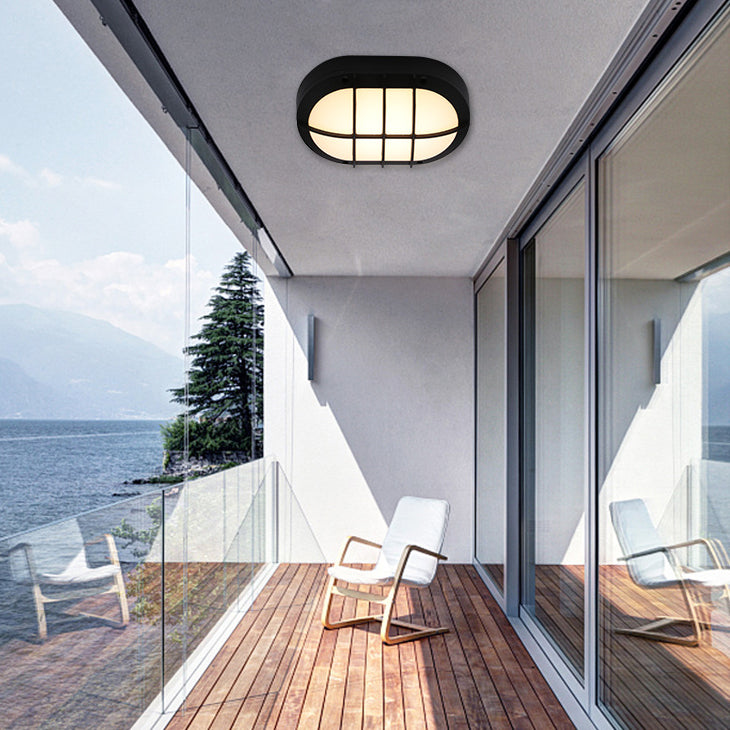 Luz de pared exterior LED ovalada de aluminio y PC minimalista moderna, impermeable para patio y balcón 