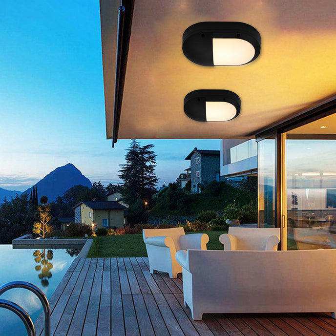 Luz de pared exterior LED ovalada de aluminio y PC minimalista moderna, impermeable para patio y balcón 