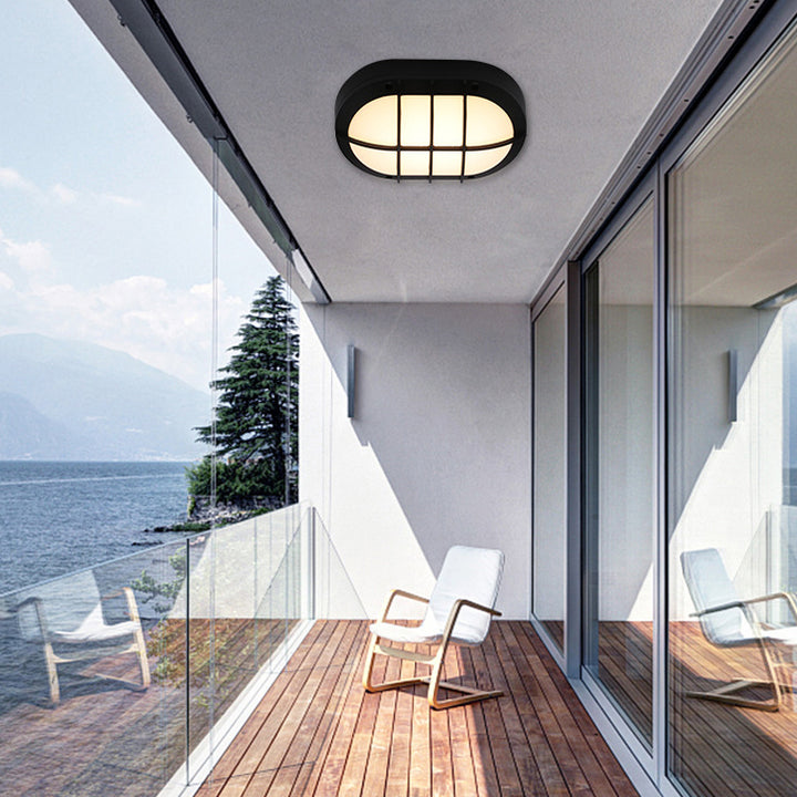 Luz de pared exterior LED ovalada de aluminio y PC minimalista moderna, impermeable para patio y balcón 