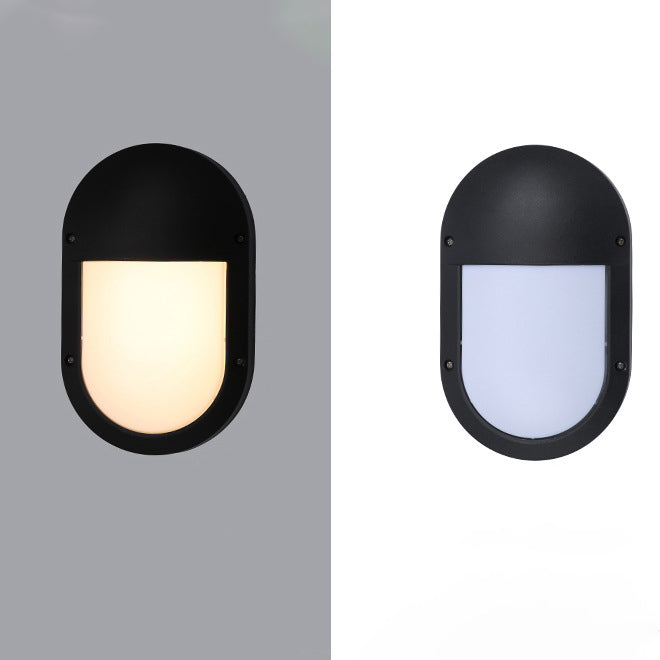 Luz de pared exterior LED ovalada de aluminio y PC minimalista moderna, impermeable para patio y balcón 