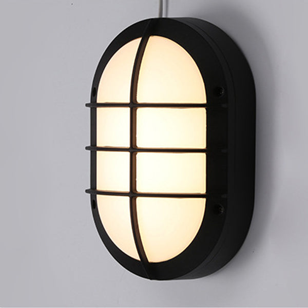 Luz de pared exterior LED ovalada de aluminio y PC minimalista moderna, impermeable para patio y balcón 