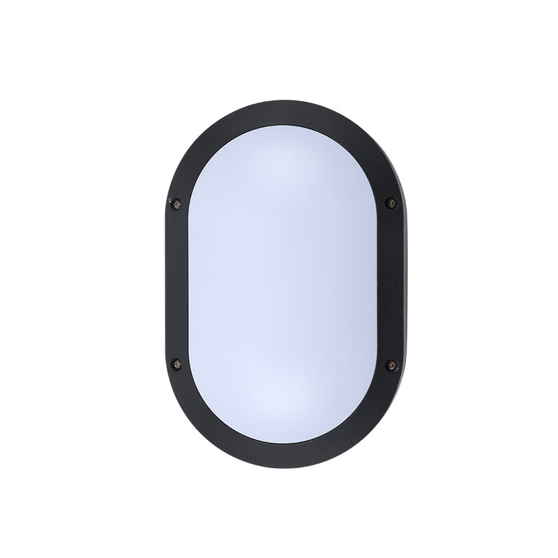 Luz de pared exterior LED ovalada de aluminio y PC minimalista moderna, impermeable para patio y balcón 
