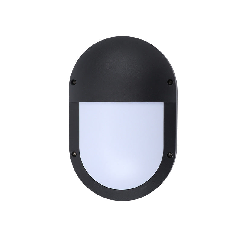 Luz de pared exterior LED ovalada de aluminio y PC minimalista moderna, impermeable para patio y balcón 