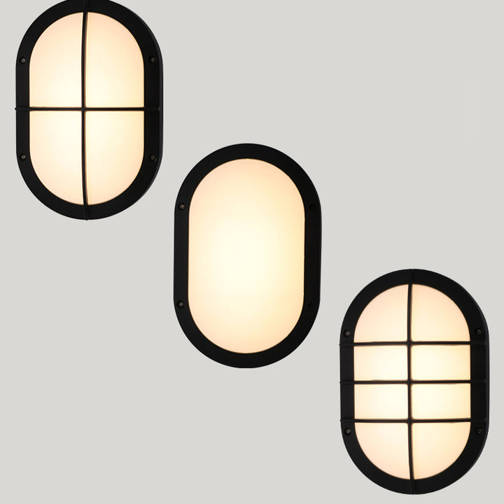 Luz de pared exterior LED ovalada de aluminio y PC minimalista moderna, impermeable para patio y balcón 