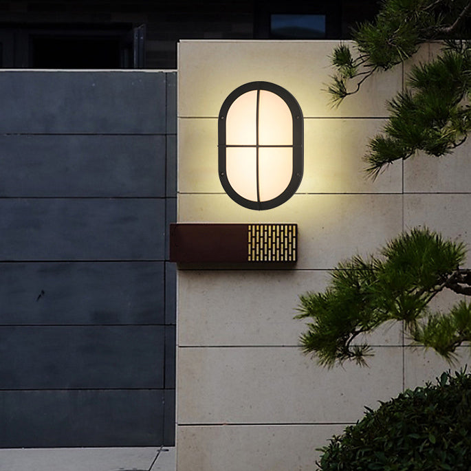 Luz de pared exterior LED ovalada de aluminio y PC minimalista moderna, impermeable para patio y balcón 