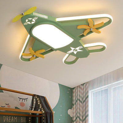 Contemporary Creative Iron & Acrylic Airplane LED Flush Mount Ceiling Light For Kids' Bedroom