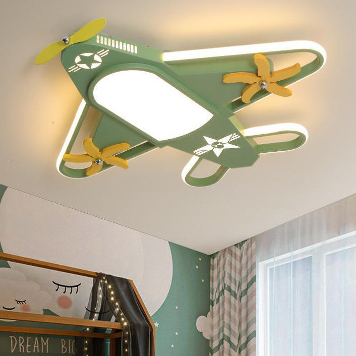 Contemporary Creative Iron & Acrylic Airplane LED Flush Mount Ceiling Light For Kids&