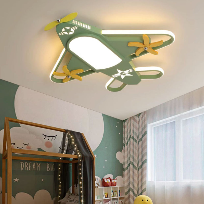 Contemporary Creative Iron & Acrylic Airplane LED Flush Mount Ceiling Light For Kids&