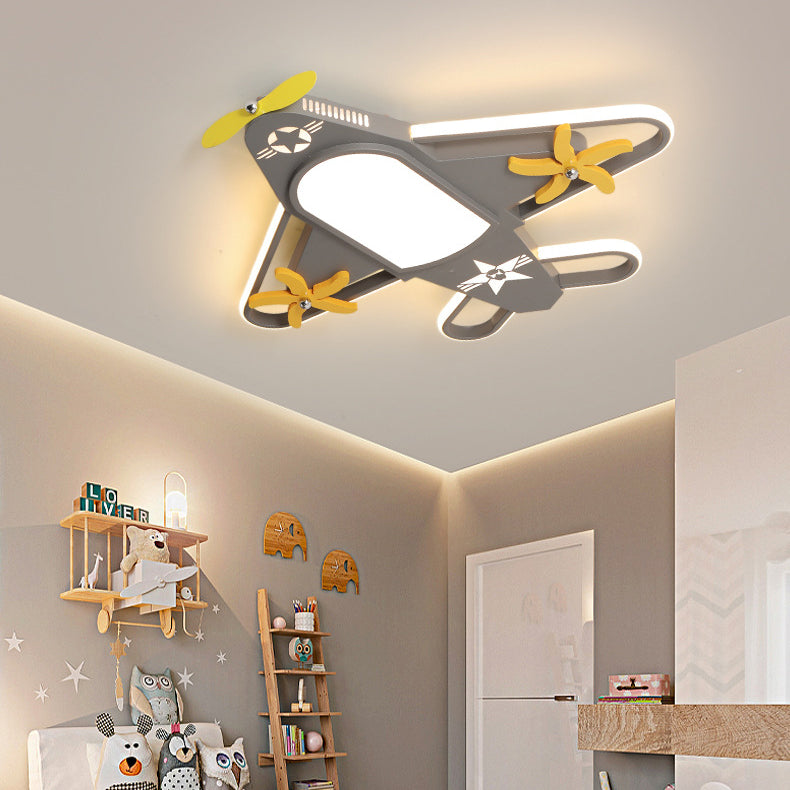 Contemporary Creative Iron & Acrylic Airplane LED Flush Mount Ceiling Light For Kids&