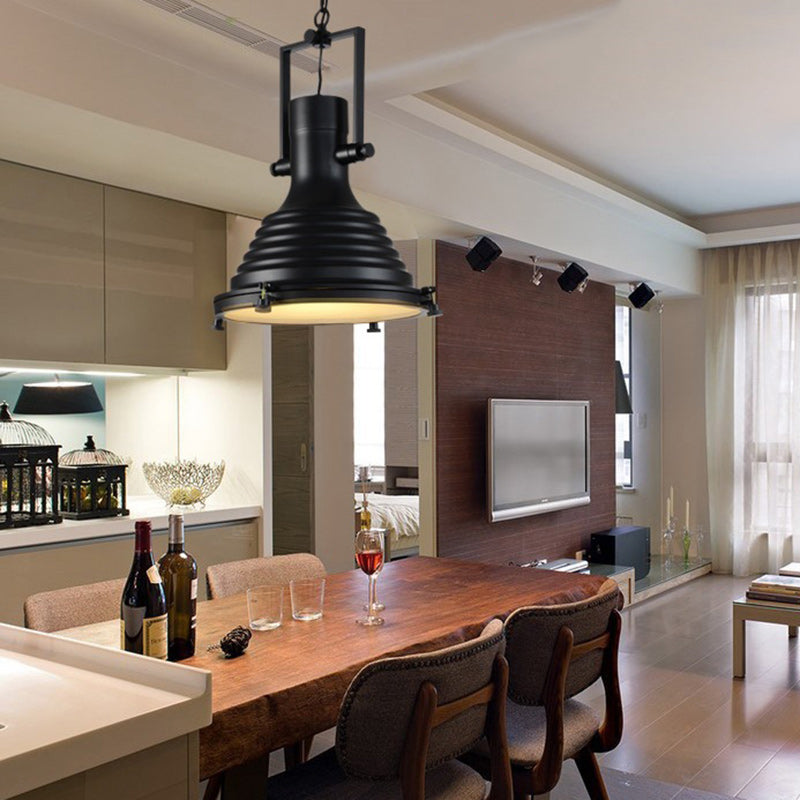 Contemporary Industrial Loft Heavy Metal Iron Round Cap 1-Light Pendant Light For Dining Room & Living Room