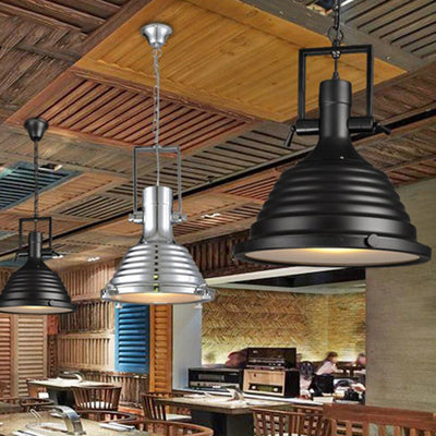 Contemporary Industrial Loft Heavy Metal Iron Round Cap 1-Light Pendant Light For Dining Room & Living Room