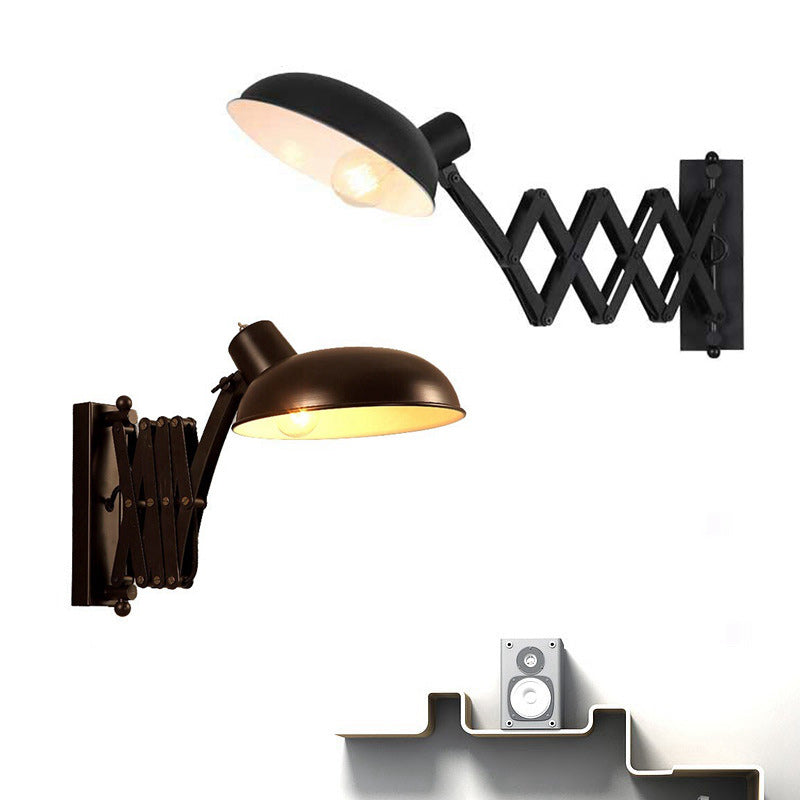 Contemporary Industrial Iron Extendable Arm Round 1-Light Wall Sconce Lamp For Bedroom & Living Room