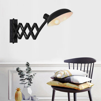 Contemporary Industrial Iron Extendable Arm Round 1-Light Wall Sconce Lamp For Bedroom & Living Room