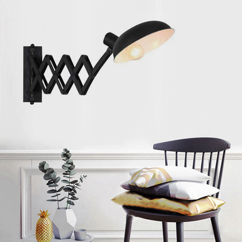 Contemporary Industrial Iron Extendable Arm Round 1-Light Wall Sconce Lamp For Bedroom & Living Room