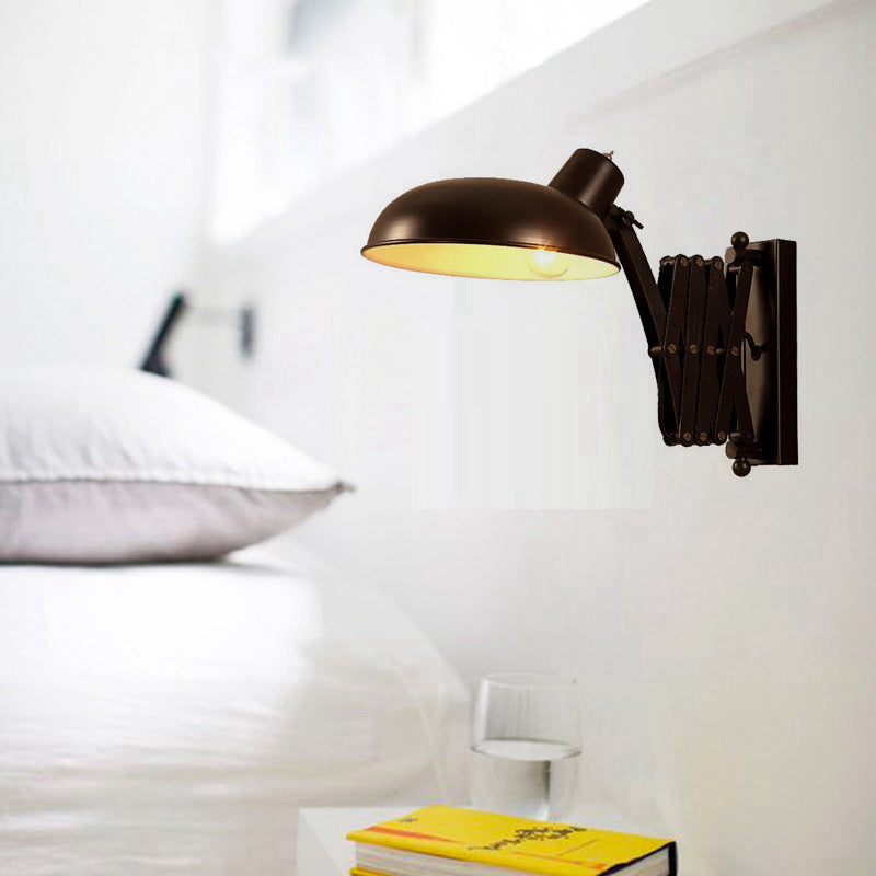 Contemporary Industrial Iron Extendable Arm Round 1-Light Wall Sconce Lamp For Bedroom & Living Room