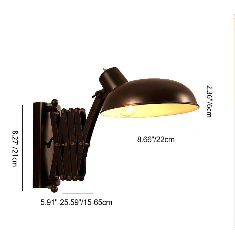 Contemporary Industrial Iron Extendable Arm Round 1-Light Wall Sconce Lamp For Bedroom & Living Room