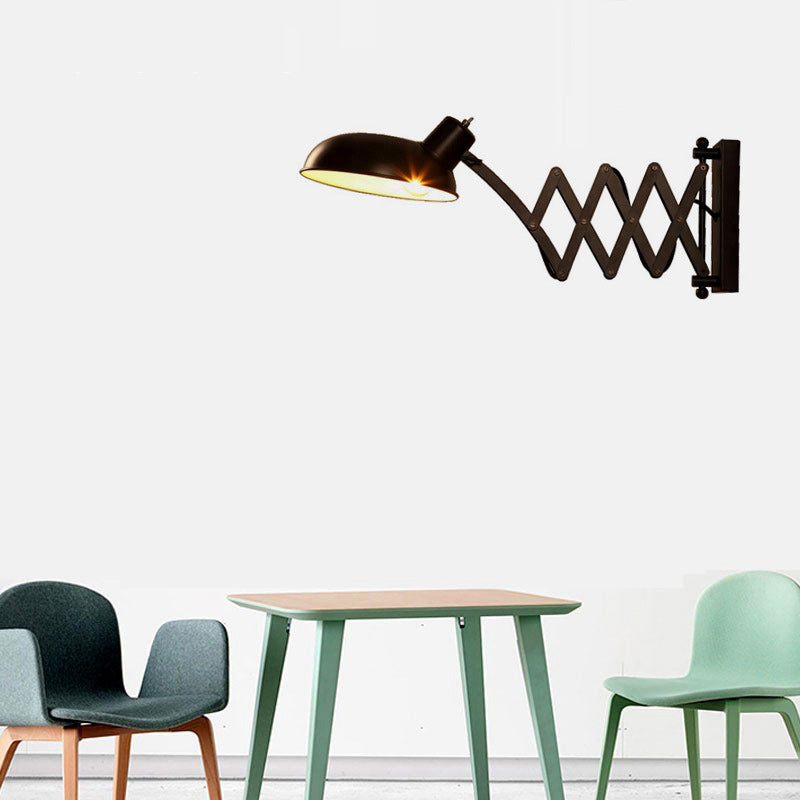 Contemporary Industrial Iron Extendable Arm Round 1-Light Wall Sconce Lamp For Bedroom & Living Room
