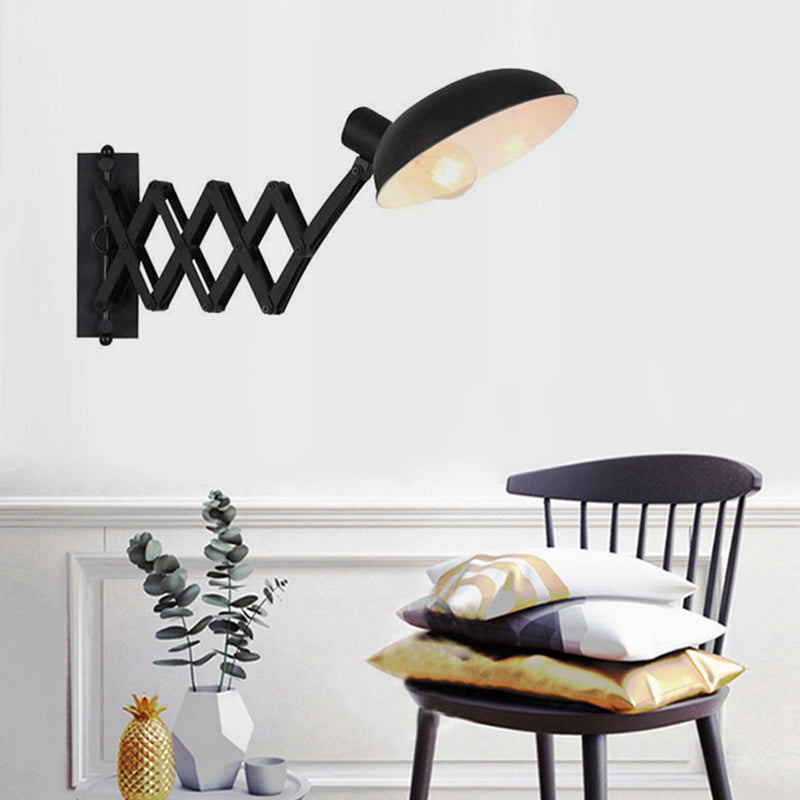 Contemporary Industrial Iron Extendable Arm Round 1-Light Wall Sconce Lamp For Bedroom & Living Room