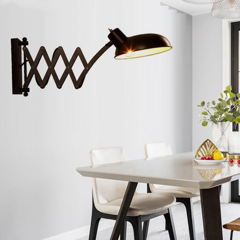 Contemporary Industrial Iron Extendable Arm Round 1-Light Wall Sconce Lamp For Bedroom & Living Room