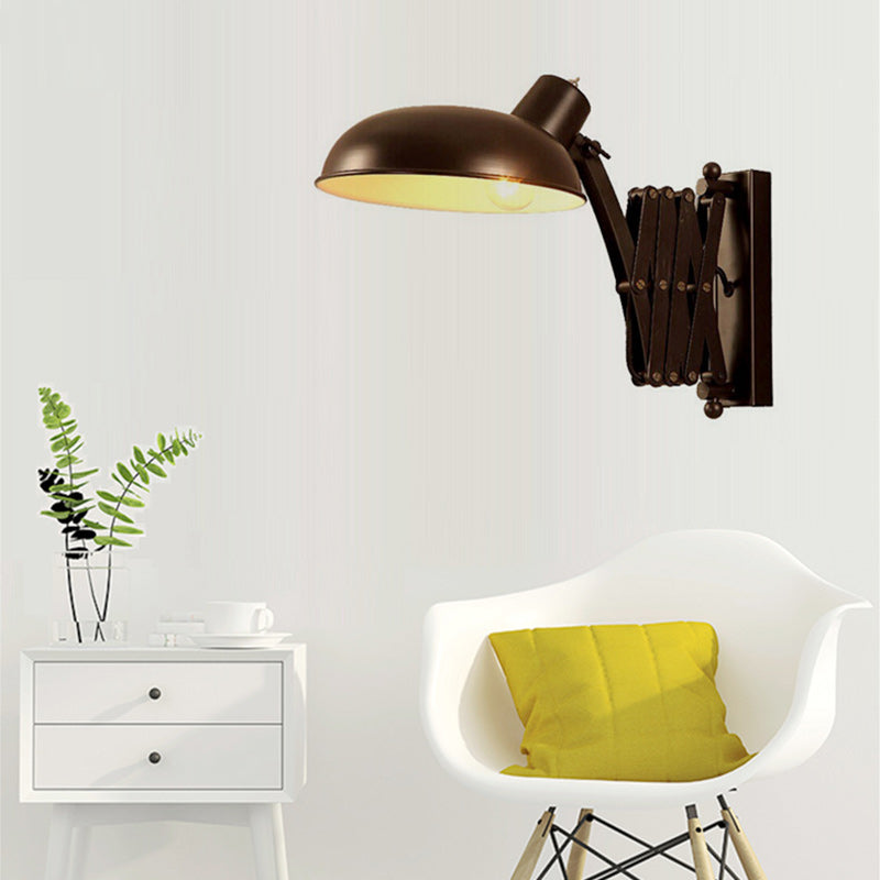Contemporary Industrial Iron Extendable Arm Round 1-Light Wall Sconce Lamp For Bedroom & Living Room