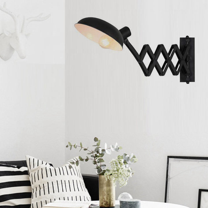 Contemporary Industrial Iron Extendable Arm Round 1-Light Wall Sconce Lamp For Bedroom &amp; Living Room