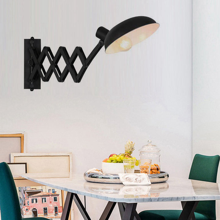 Contemporary Industrial Iron Extendable Arm Round 1-Light Wall Sconce Lamp For Bedroom &amp; Living Room