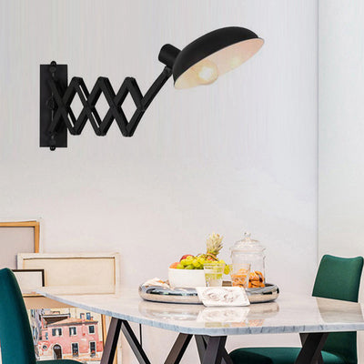 Contemporary Industrial Iron Extendable Arm Round 1-Light Wall Sconce Lamp For Bedroom & Living Room