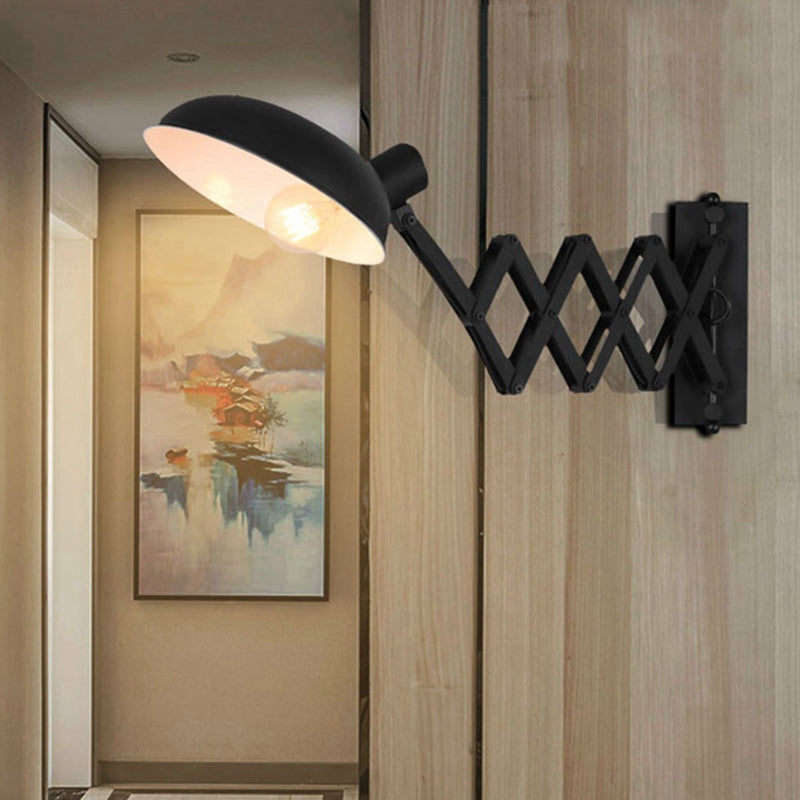 Contemporary Industrial Iron Extendable Arm Round 1-Light Wall Sconce Lamp For Bedroom & Living Room