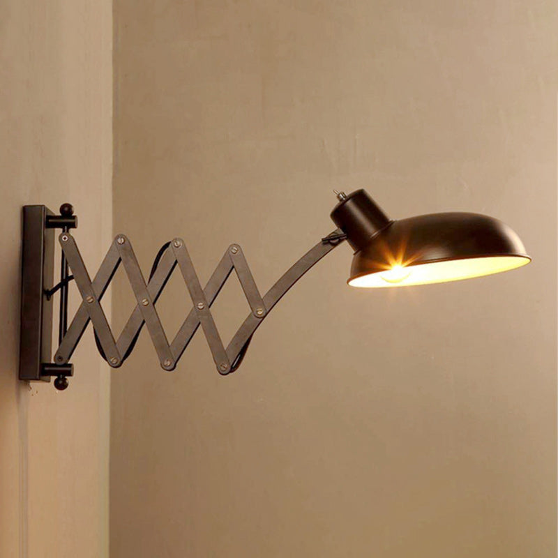 Contemporary Industrial Iron Extendable Arm Round 1-Light Wall Sconce Lamp For Bedroom & Living Room