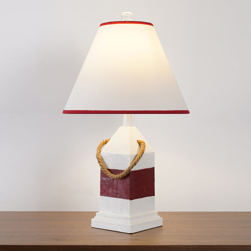 Lámpara de mesa de 1 luz con base rectangular de resina y tela vintage tradicional y pantalla cónica para dormitorio y sala de estar 