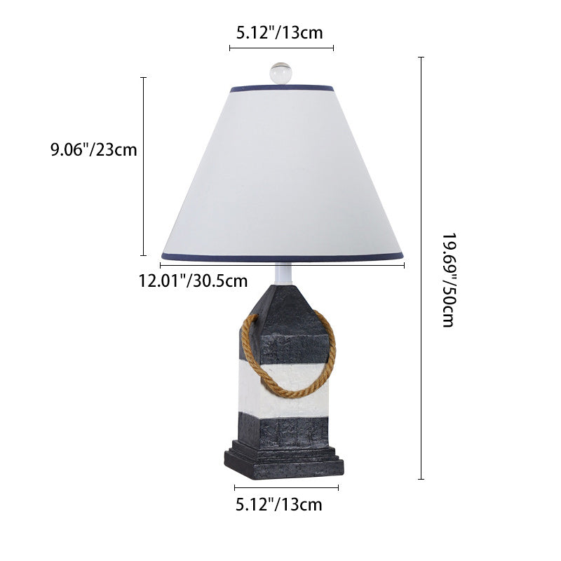 Lámpara de mesa de 1 luz con base rectangular de resina y tela vintage tradicional y pantalla cónica para dormitorio y sala de estar 