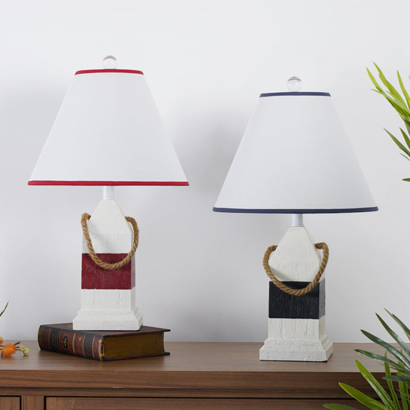 Lámpara de mesa de 1 luz con base rectangular de resina y tela vintage tradicional y pantalla cónica para dormitorio y sala de estar 